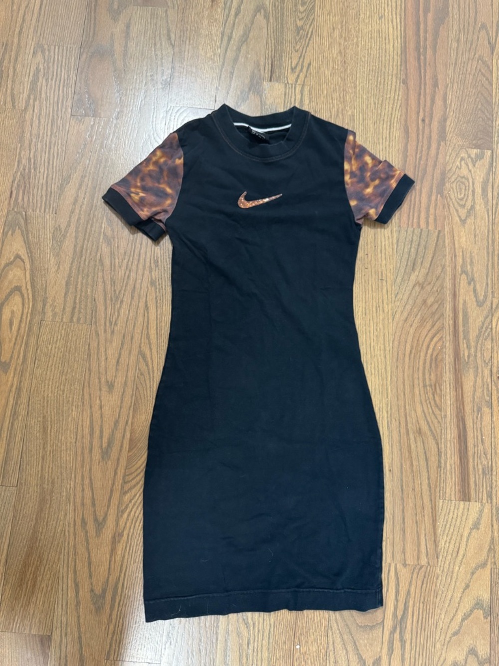 Nike Black Mini Dress with Burnt Orange Patterned Sleeves